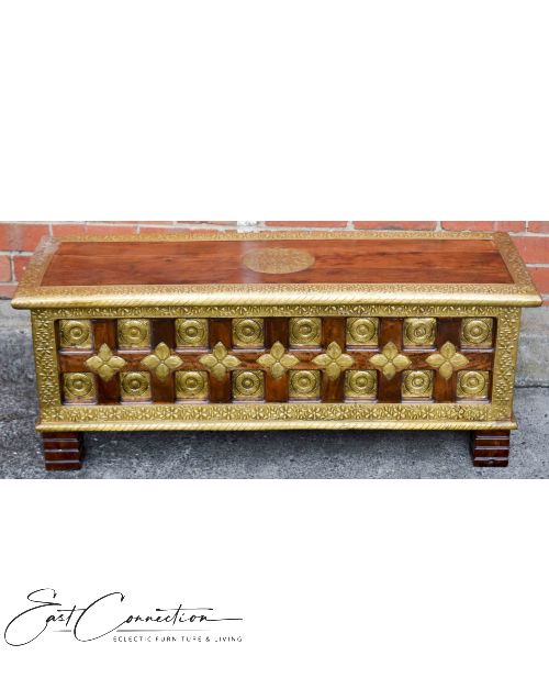 Indian Antique Embossed Brass Blanket Box
