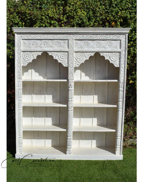 Antique Timber Mehrab Shabby Chic Hand Carved Double Bookshelf