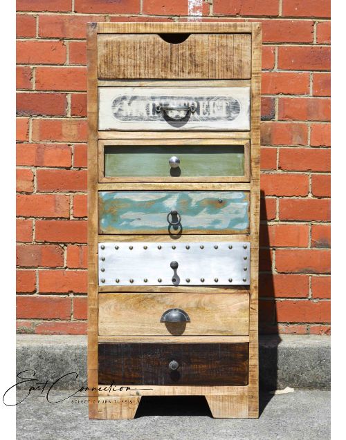 Vintage Industrial Timber Tallboy Drawer Unit