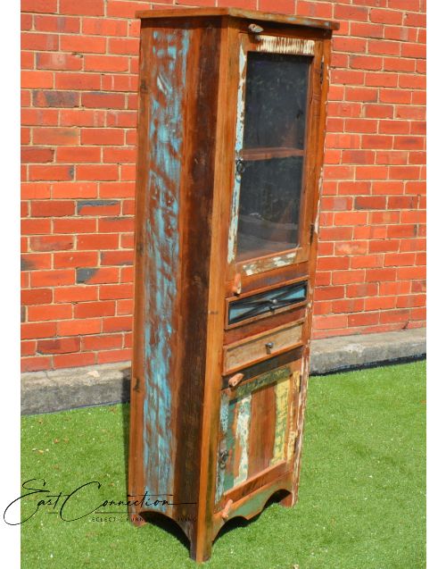 Reclaimed Timber Country Display Shelf Glass Door Cabinet