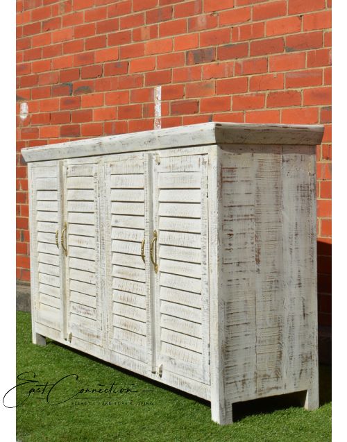 Shabby Chic Rustic White Reclaimed Timber Shutter Sideboard