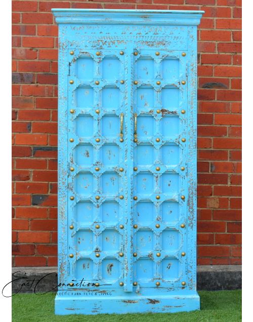 Shabby Chic Bright Blue Antique Door Timber Wardrobe