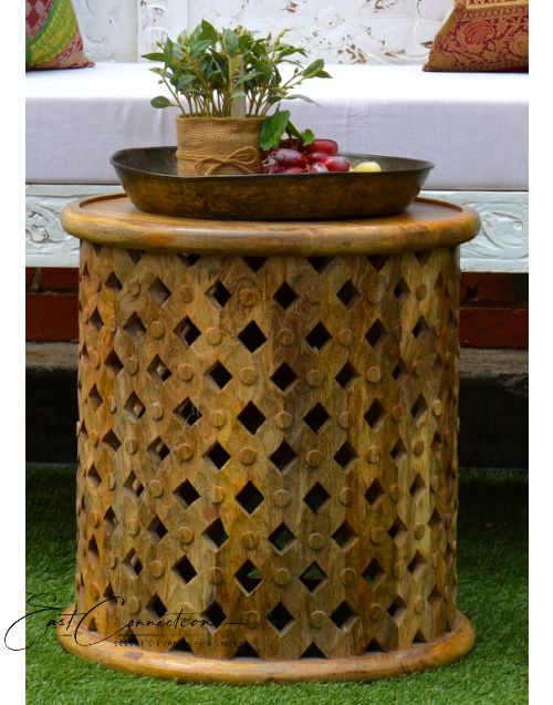 Hand Carved Timber Small Bamileke Side Table