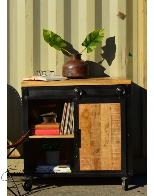 Vintage Industrial Metal Sliding Door Sideboard Cabinet