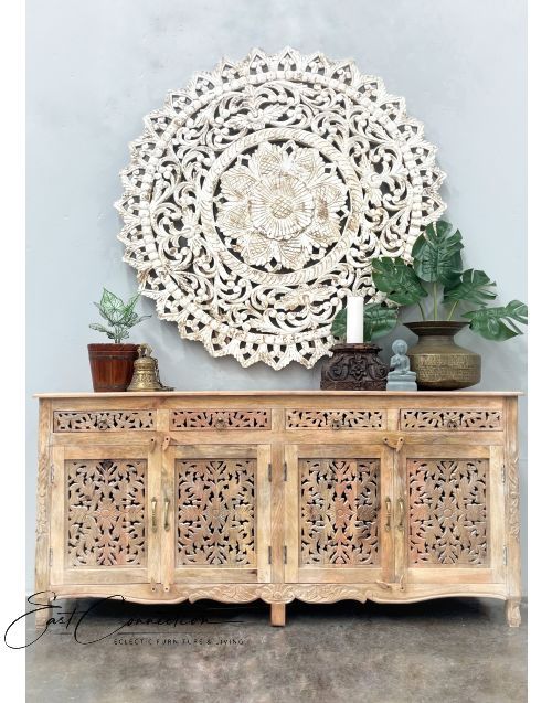 Distressed White Hand Carved French Provincial Buffet Sideboard