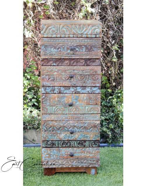 Hand carved Front Reclaimed Timber Tallboy