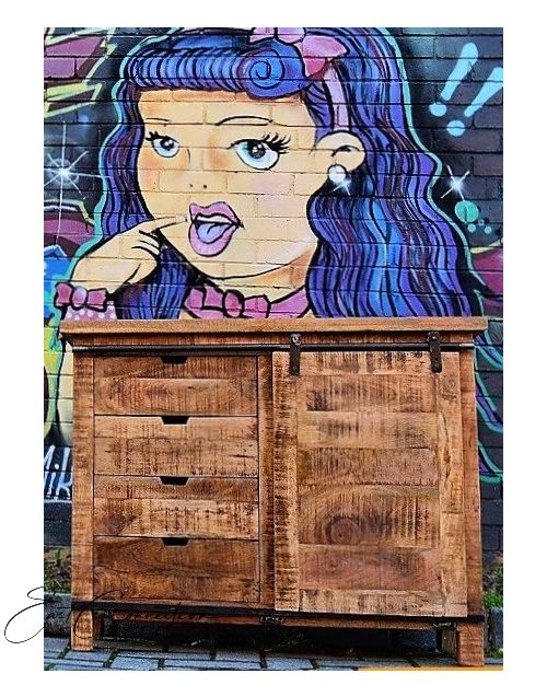 Vintage Industrial Sliding Door Timber Sideboard Cabinet