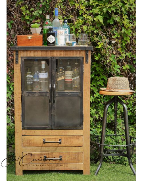 Vintage Industrial Timber Glass Metal Door Cabinet Display Unit