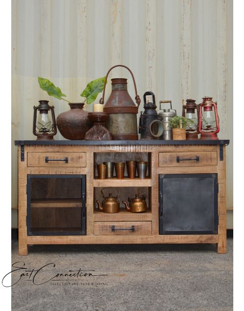 Vintage Industrial Timber & Metal Door Sideboard/ Entertainment Unit