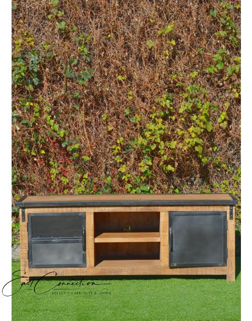 Vintage Industrial Timber Metal Door Entertainment Unit