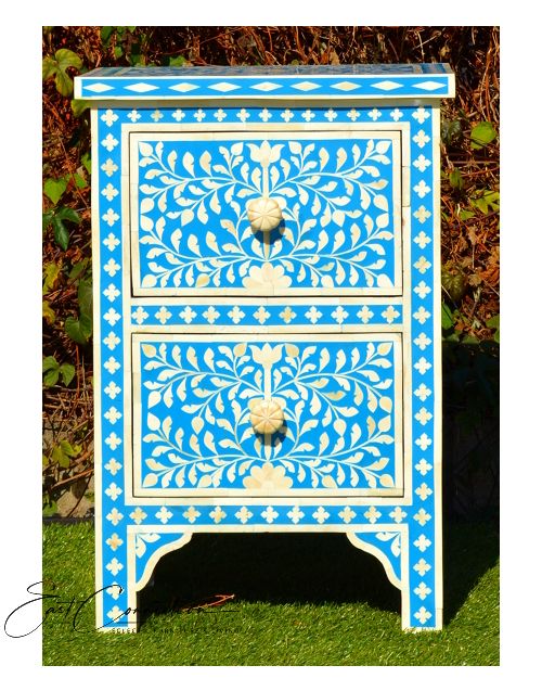 Blue Genuine Bone Inlay Bedside