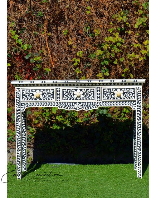 Black Genuine Bone Inlay Console Hall Table