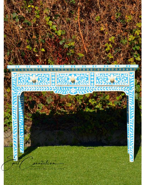 Blue Genuine Bone Inlay Console Hall Table