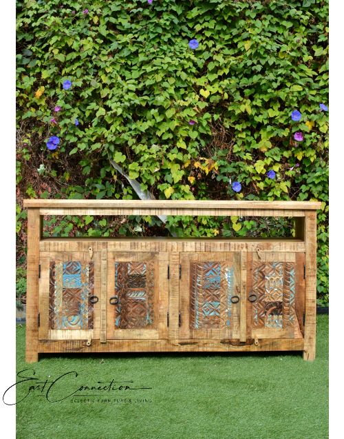 Hand Carved Rustic Timber High Entertainment Unit /Sideboard