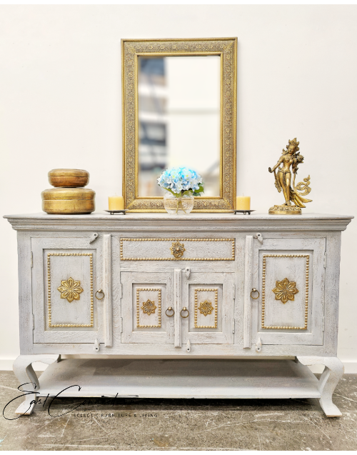 French Provincial Grey Sandblasted Shabby Chic Buffet Table