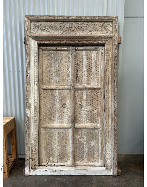 Antique Timber Indian Studded Door Hand Carved Doorway