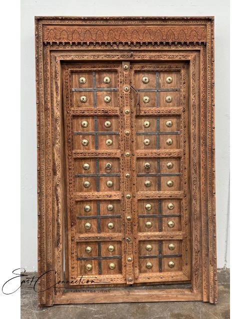 Hand Carved Frame Antique Timber Metal Detail Indian Doors