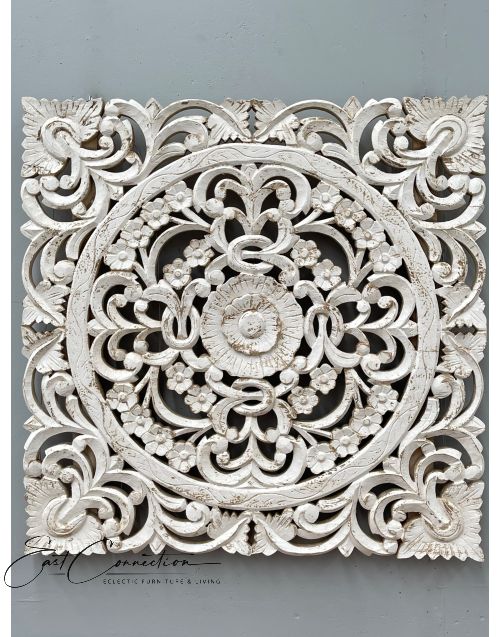 Hand Carved Timber Antique Floral Wall Art