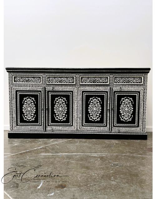 Black Hand Painted Bone Inlay Buffet Sideboard
