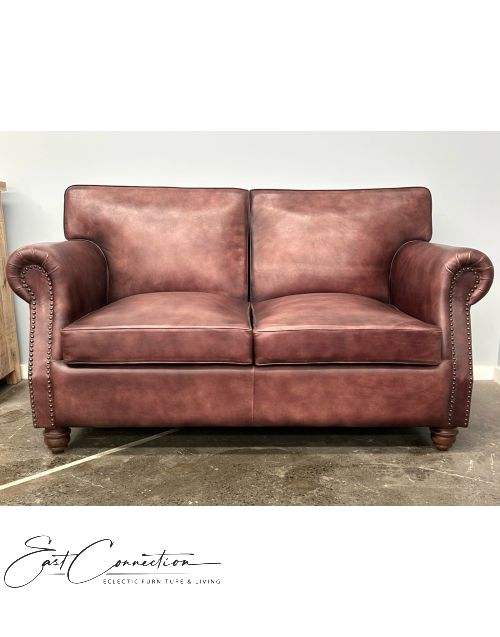 Brown Top Grain Leather Roll Arm Sofa Armchair