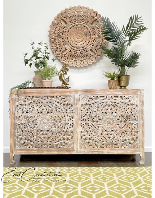 Hand Carved Indian Mandala Boho Chic Chest of Drawers