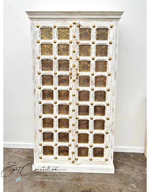 Shabby Chic White Brass Carving Door Timber Wardrobe