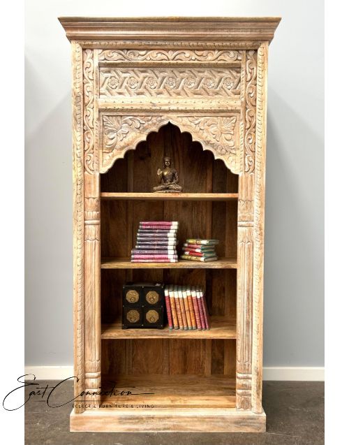 Indian Antique Hand Carved Timber Mehrab Bookshelf