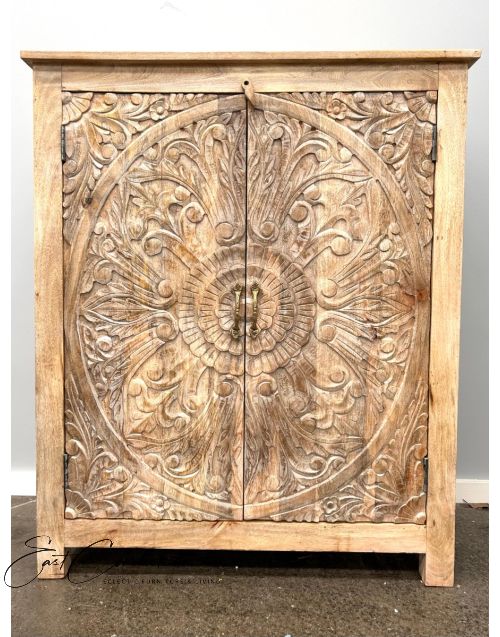 Shabby Chic Hand Carved Mandala Door TImber Storage Cabinet
