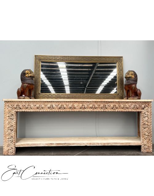 Antique Indian Reclaimed Timber Hand Carved  Long Console Hall Table