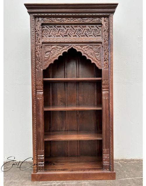 Antique Mehrab Large Carved Indian Timber Bookshelf