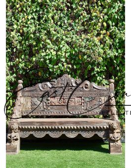 Reclaimed Timber Hand Carved Garden Bench Seat Indian Daybed