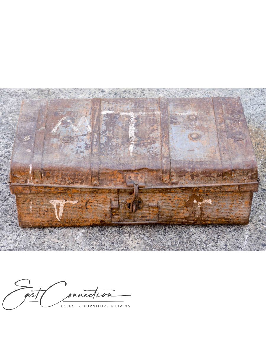 Rustic Orange Vintage Metal Travel Trunk Storage Case