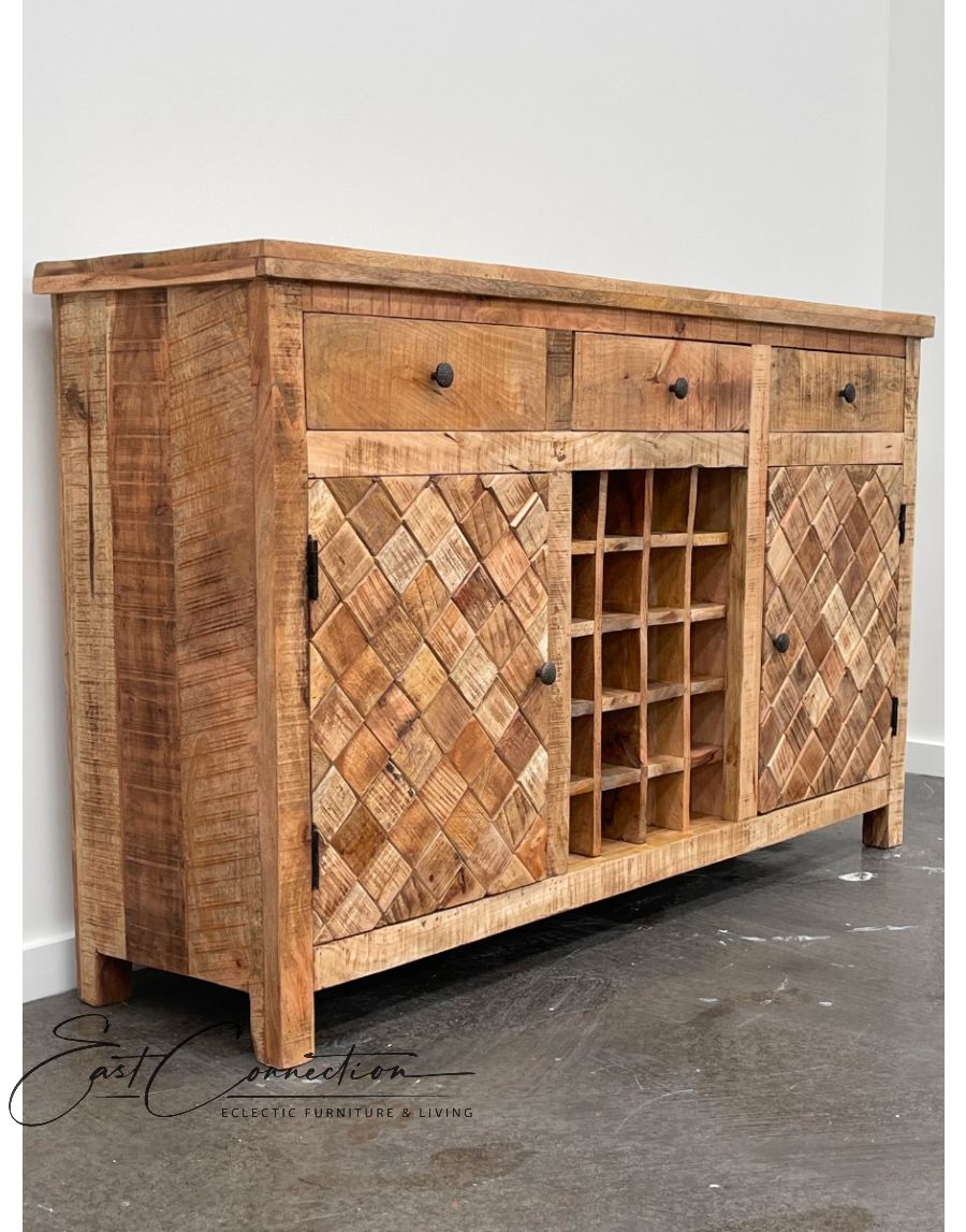 East Connection Handcrafted Solid Timber Country Sideboard Coastal Buffet Wine Storage Cabinet Dining Room Statement Piece
