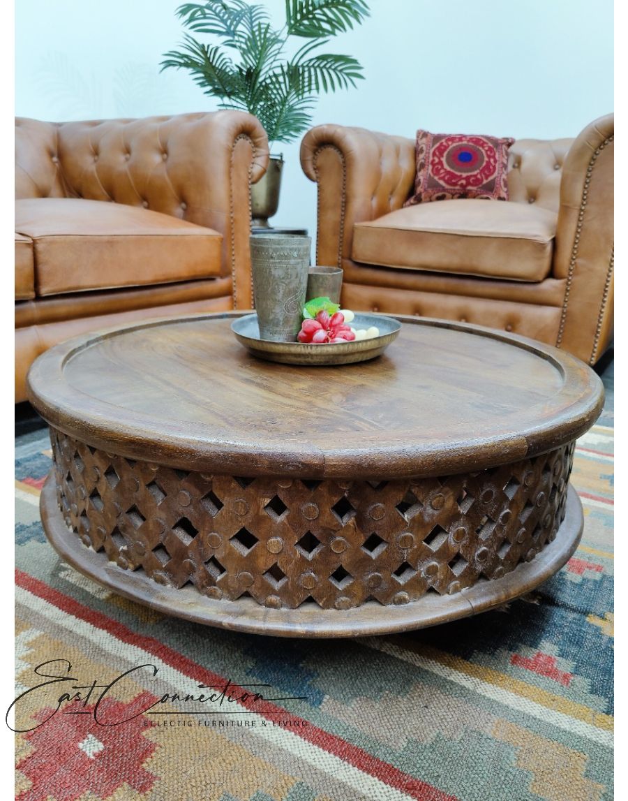 Hand Carved Timber Dark Bamileke Low Coffee Table