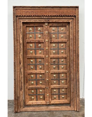 Hand Carved Frame Antique Timber Metal Detail Indian Doors