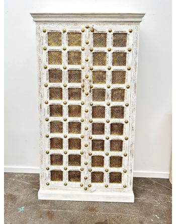 Shabby Chic White Brass Carving Door Timber Wardrobe