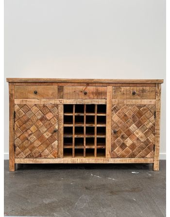 Vintage Scandinavian Natural Timber Pattern Parquet Buffet Wine Cabinet