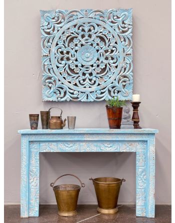 Blue Handcarved Floral Shabby Chic Console Table