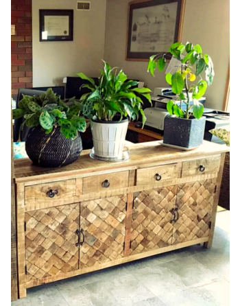 Vintage Reclaimed Timber Pattern Country Buffet Sideboard