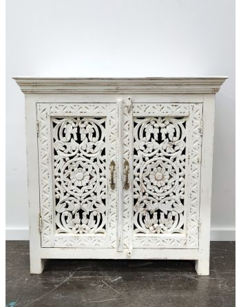 White Hand Carved Shabby Chic Floral Sideboard Cabinet