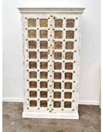 Shabby Chic White Brass Carving Door Timber Wardrobe