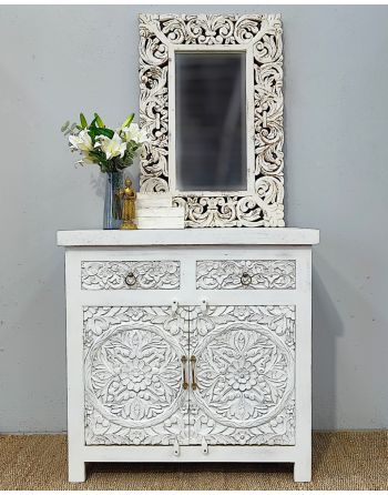 White French Provincial Floral Mandala Sideboard Cabinet with drawers