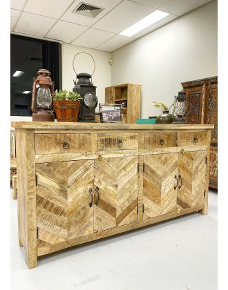 Vintage Reclaimed Timber Chevron Country Buffet Sideboard