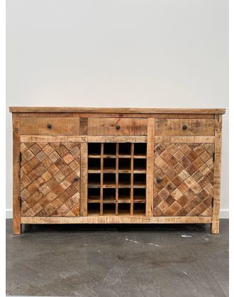 Vintage Scandinavian Natural Timber Pattern Parquet Buffet Wine Cabinet