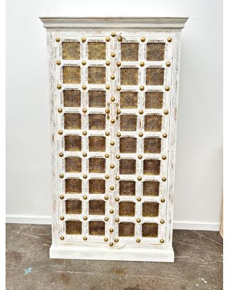 Shabby Chic White Brass Carving Door Timber Wardrobe