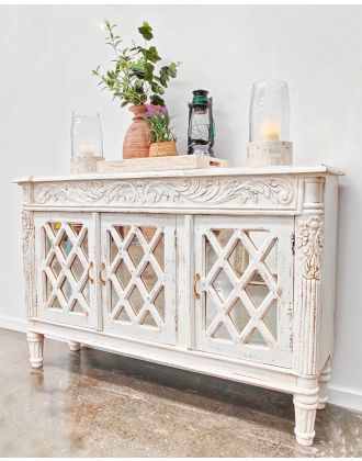 Hand-Carved Shabby Chic French Provincial MIrror Sideboard
