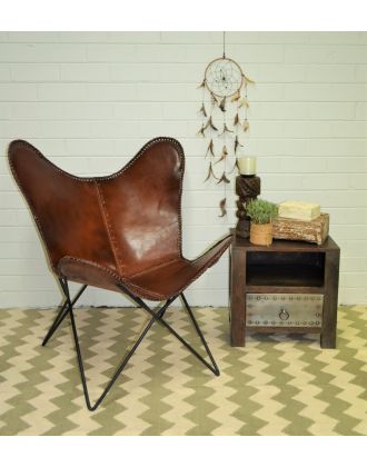 Vintage Industrial Brown Leather Butterfly Chair