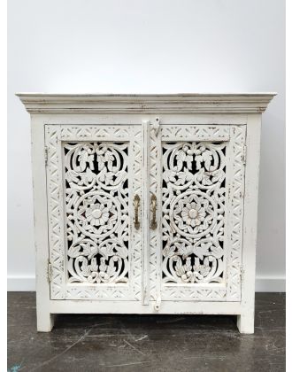 White Hand Carved Shabby Chic Floral Sideboard Cabinet