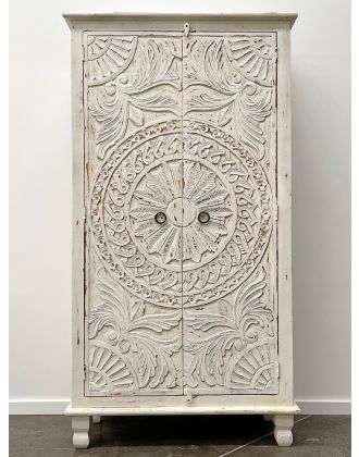 Shabby Chic White Mandala Carving Door Timber Wardrobe