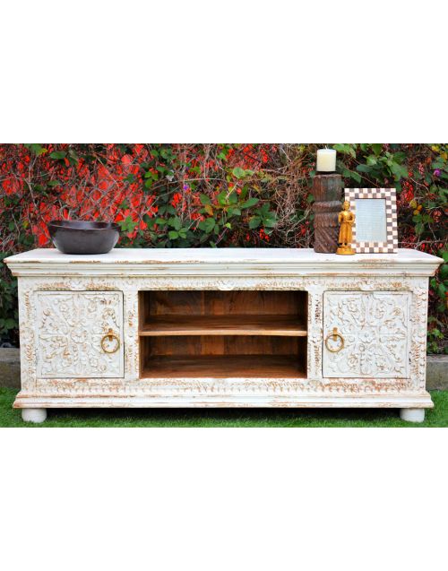 Rustic White French Country Shabby Chic Entertainment TV Unit